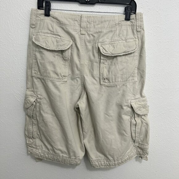 American Eagle Cargo Shorts Mens 30 Ivory Extreme Flex Longer Length Distressed - Picture 8 of 11